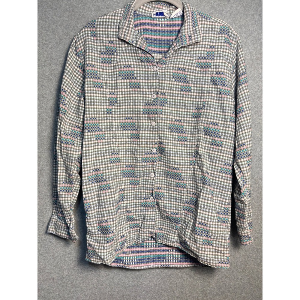 Vintage Angelique India Cotton Plaid Button Up Shirt Boho Cottagecore‎ L